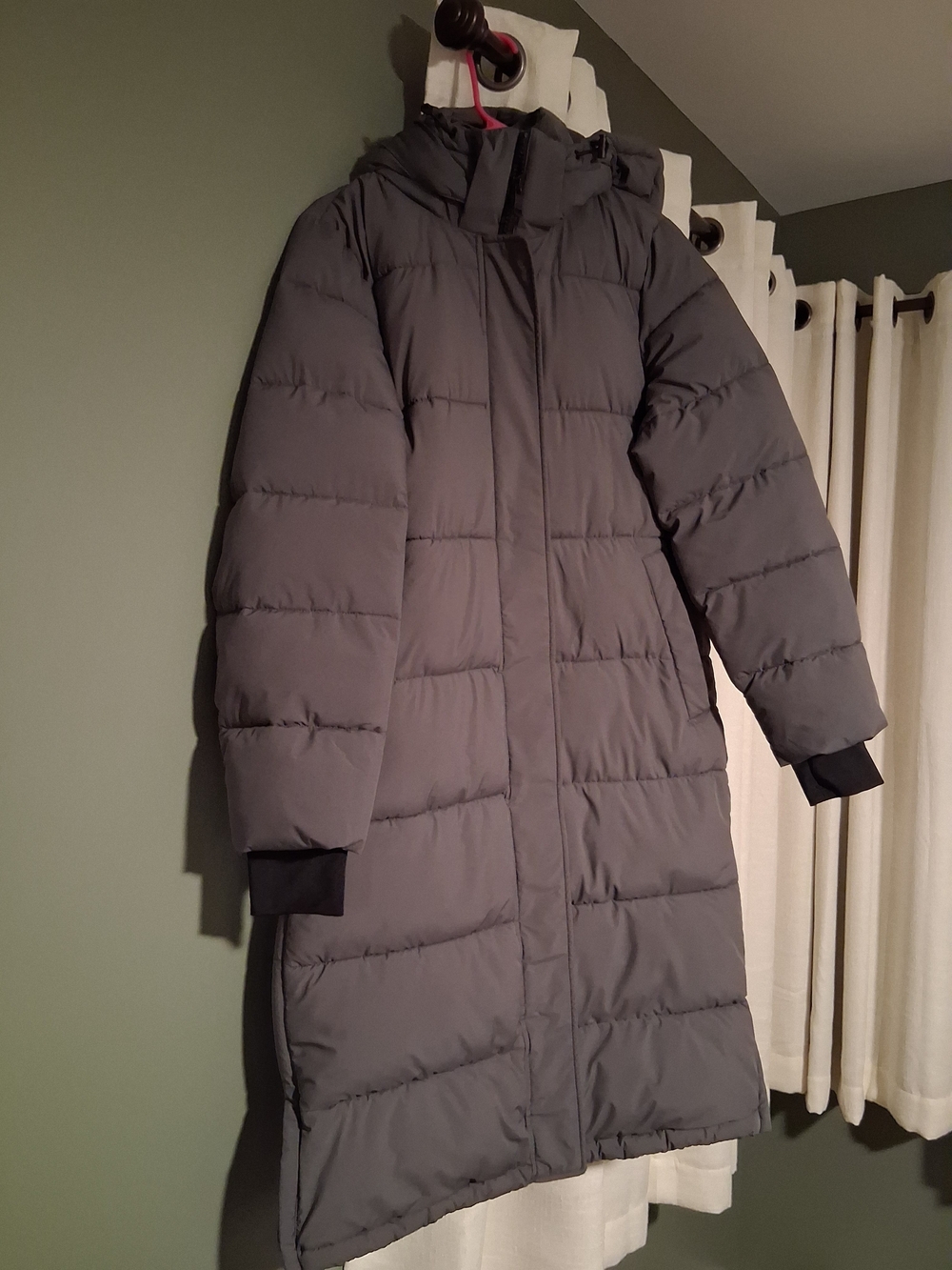 London Fog Long Gray Quilted Puffer Coat with Hood